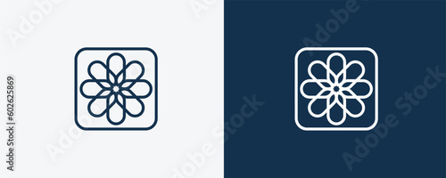 photos icon. Outline photos icon from social media marketing collection. Linear vector isolated on white and dark blue background. Editable photos symbol.