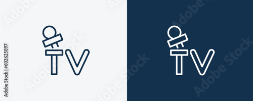 mass media icon. Outline mass media icon from social media marketing collection. Linear vector isolated on white and dark blue background. Editable mass media symbol.