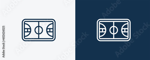 basketball court icon. Outline basketball court icon from sport and games collection. Linear vector isolated on white and dark blue background. Editable basketball court symbol.
