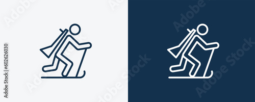 biathlon icon. Outline biathlon icon from sport and games collection. Linear vector isolated on white and dark blue background. Editable biathlon symbol.