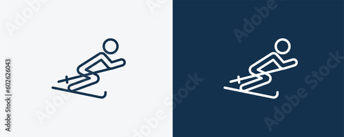 slalom icon. Outline slalom icon from sport and games collection. Linear vector isolated on white and dark blue background. Editable slalom symbol.