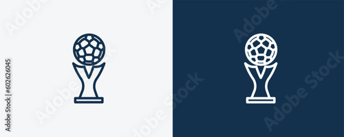 world cup icon. Outline world cup icon from sport and games collection. Linear vector isolated on white and dark blue background. Editable world cup symbol.