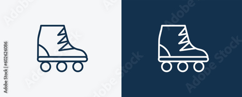 roller skate icon. Outline roller skate icon from sport and games collection. Linear vector isolated on white and dark blue background. Editable roller skate symbol.