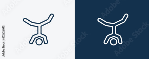 capoeira icon. Outline capoeira icon from sport and games collection. Linear vector isolated on white and dark blue background. Editable capoeira symbol.