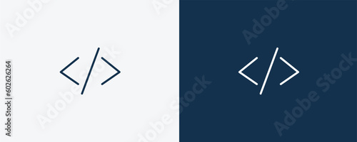 code icon. Outline code icon from ai and future technology collection. Linear vector isolated on white and dark blue background. Editable code symbol.