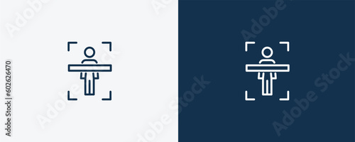 body scan icon. Outline body scan icon from ai and future technology collection. Linear vector isolated on white and dark blue background. Editable body scan symbol.
