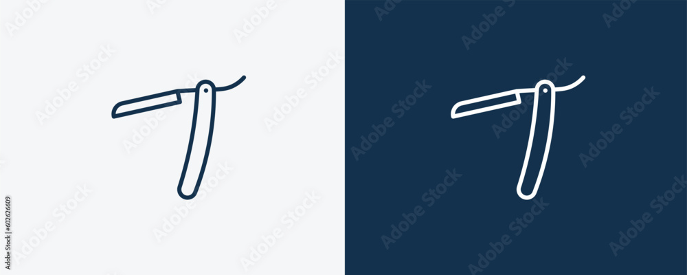 straight razor icon. Outline straight razor icon from beauty and elegance collection. Linear vector isolated on white and dark blue background. Editable straight razor symbol.