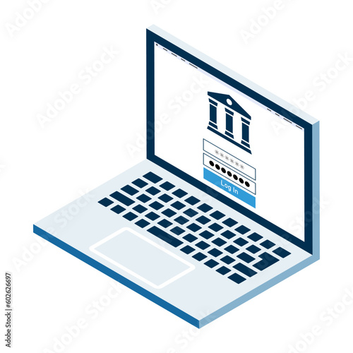 The laptop computer displaying login screen on a banking website