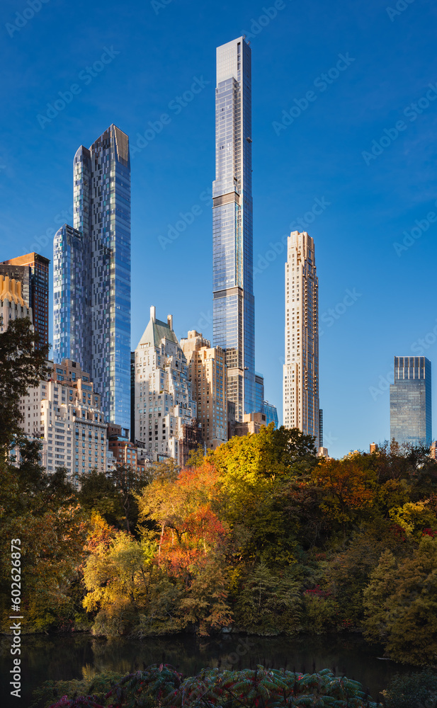Fototapeta premium Billionaires Row skyscrapers and Central Park in Fall. Midtown Manhattan, New York City
