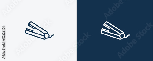 hair straightener icon. Outline hair straightener icon from beauty and elegance collection. Linear vector isolated on white and dark blue background. Editable hair straightener symbol.