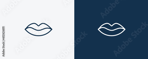 lips icon. Outline lips icon from beauty and elegance collection. Linear vector isolated on white and dark blue background. Editable lips symbol.