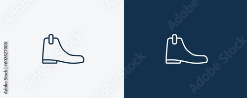 leather chelsea boots icon. Outline leather chelsea boots icon from clothes and outfit collection. Linear vector isolated on white and dark blue background. Editable leather chelsea boots symbol.