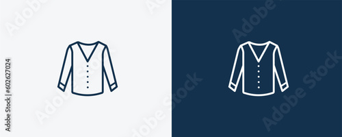 cotton cardigan icon. Outline cotton cardigan icon from clothes and outfit collection. Linear vector isolated on white and dark blue background. Editable cotton cardigan symbol.