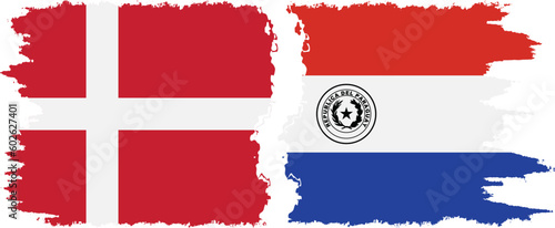 Paraguay and Denmark grunge flags connection vector