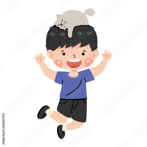 kids boy happy jumping high in air