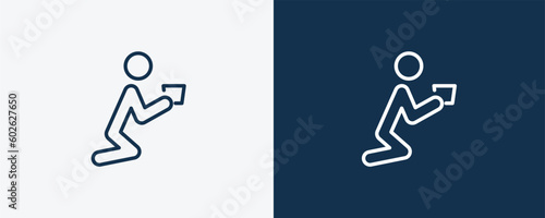 begging icon. Outline begging icon from humans and behavior collection. Linear vector isolated on white and dark blue background. Editable begging symbol.