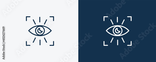 eye scan icon. Outline eye scan icon from automation and high tech collection. Linear vector isolated on white and dark blue background. Editable eye scan symbol.