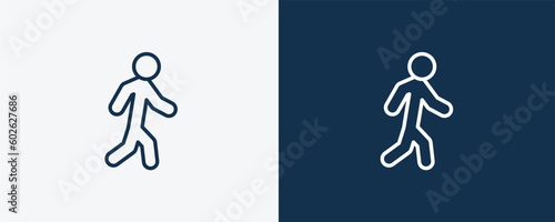 walk icon. Outline walk icon from humans and behavior collection. Linear vector isolated on white and dark blue background. Editable walk symbol.