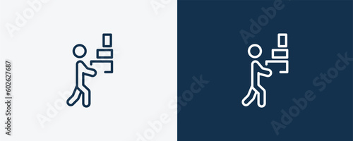 carrying icon. Outline carrying icon from humans and behavior collection. Linear vector isolated on white and dark blue background. Editable carrying symbol.