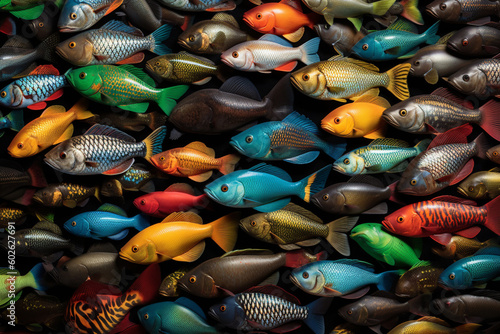 A composite image of different species of fish arranged in a visually appealing pattern, celebrating the diversity of aquatic life. Generative AI technology