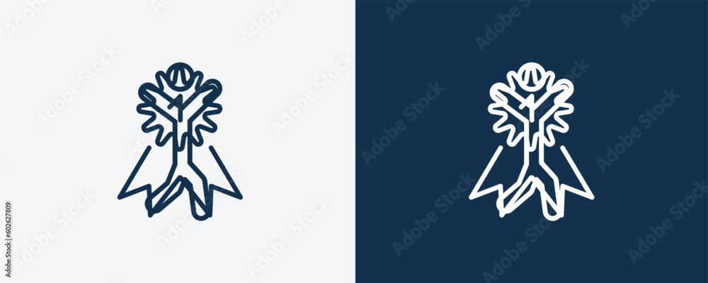 first prize icon. Outline first prize icon from humans and behavior collection. Linear vector isolated on white and dark blue background. Editable first prize symbol. first prize icon. Outline first prize icon from humans and behavior collection. Linear vector isolated on white and dark blue background. Editable first prize symbol.