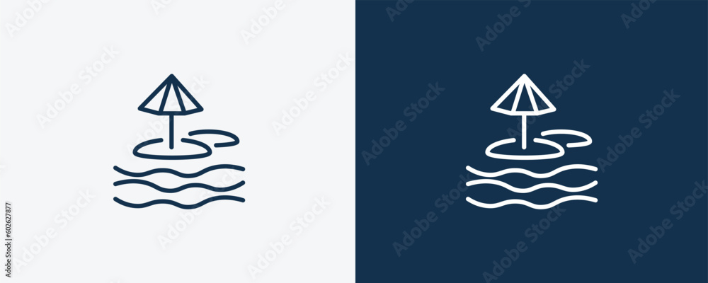 beach icon. Outline beach icon from hotel and restaurant collection. Linear vector isolated on white and dark blue background. Editable beach symbol. beach icon. Outline beach icon from hotel and restaurant collection. Linear vector isolated on white and dark blue background. Editable beach symbol.