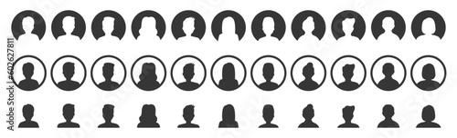 Set of People Head Silhouette .Collection Men And Women Profile Face Icon.Set of man and woman head icon silhouette