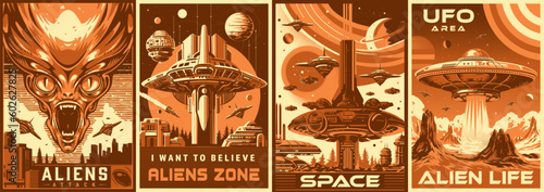 Alien territory monochrome set flyers