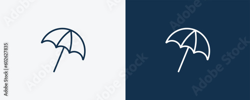 beach umbrella icon. Outline beach umbrella icon from hotel and restaurant collection. Linear vector isolated on white and dark blue background. Editable beach umbrella symbol.