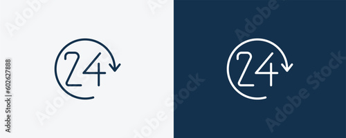 24 service icon. Outline 24 service icon from hotel and restaurant collection. Linear vector isolated on white and dark blue background. Editable 24 service symbol.