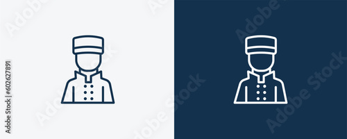 bellboy icon. Outline bellboy icon from hotel and restaurant collection. Linear vector isolated on white and dark blue background. Editable bellboy symbol.