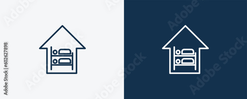 hostel icon. Outline hostel icon from hotel and restaurant collection. Linear vector isolated on white and dark blue background. Editable hostel symbol.