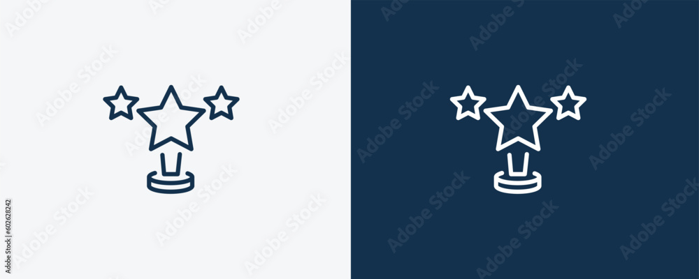 trophy with a star icon. Outline trophy with a star icon from cinema and theater collection. Linear vector isolated on white and dark blue background. Editable trophy with a star symbol.