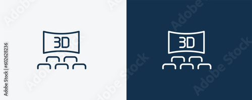 3 dimension screen icon. Outline 3 dimension screen icon from cinema and theater collection. Linear vector isolated on white and dark blue background. Editable 3 dimension screen symbol.