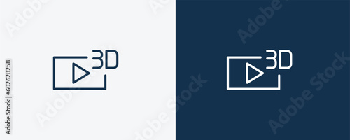 3d video icon. Outline 3d video icon from cinema and theater collection. Linear vector isolated on white and dark blue background. Editable 3d video symbol.
