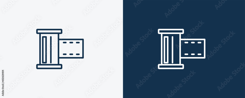 camera roll icon. Outline camera roll icon from cinema and theater collection. Linear vector isolated on white and dark blue background. Editable camera roll symbol. camera roll icon. Outline camera roll icon from cinema and theater collection. Linear vector isolated on white and dark blue background. Editable camera roll symbol.
