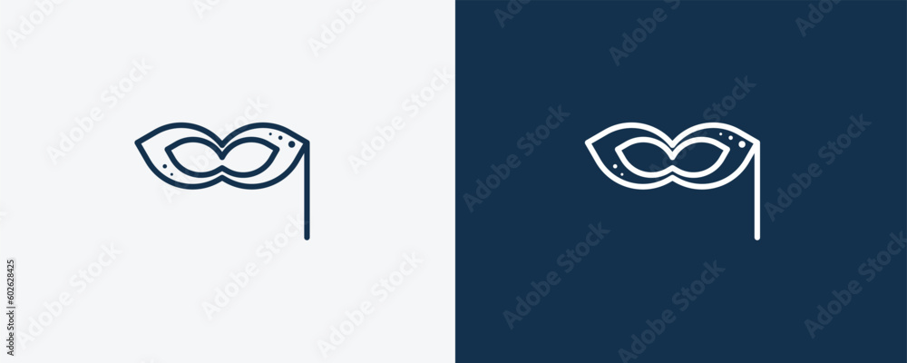 small carnival mask icon. Outline small carnival mask icon from cinema and theater collection. Linear vector isolated on white and dark blue background. Editable small carnival mask symbol.