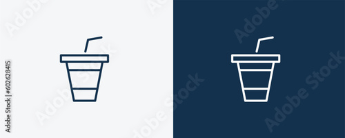 papper cup with straw icon. Outline papper cup with straw icon from cinema and theater collection. Linear vector isolated on white and dark blue background. Editable papper cup with straw symbol.