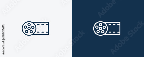 big film roll icon. Outline big film roll icon from cinema and theater collection. Linear vector isolated on white and dark blue background. Editable big film roll symbol.