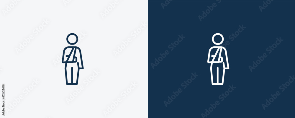 fracture arm icon. Outline fracture arm icon from behavior and action collection. Linear vector isolated on white and dark blue background. Editable fracture arm symbol.