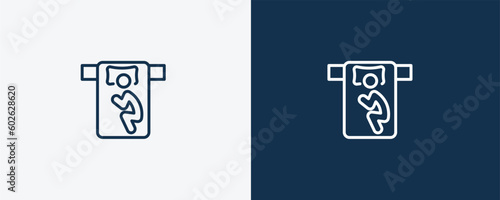 man sleeping icon. Outline man sleeping icon from behavior and action collection. Linear vector isolated on white and dark blue background. Editable man sleeping symbol.