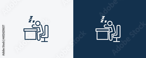 man snoozing icon. Outline man snoozing icon from behavior and action collection. Linear vector isolated on white and dark blue background. Editable man snoozing symbol.