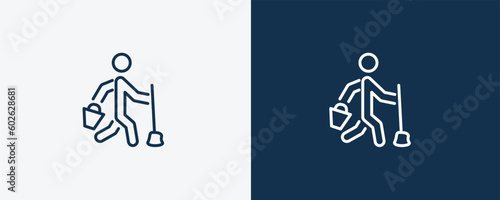 cleaner man icon. Outline cleaner man icon from behavior and action collection. Linear vector isolated on white and dark blue background. Editable cleaner man symbol.