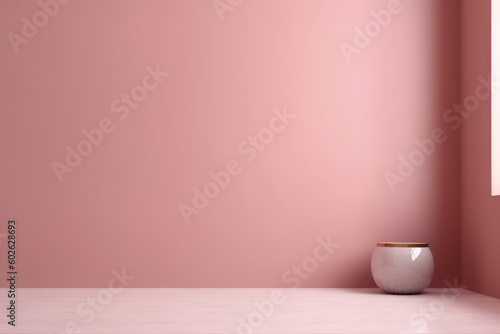 Empty light pink wall with beautiful chiaroscuro. Elegant minimalist background for product presentation