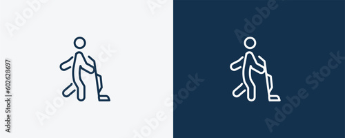 man vacuum icon. Outline man vacuum icon from behavior and action collection. Linear vector isolated on white and dark blue background. Editable man vacuum symbol.
