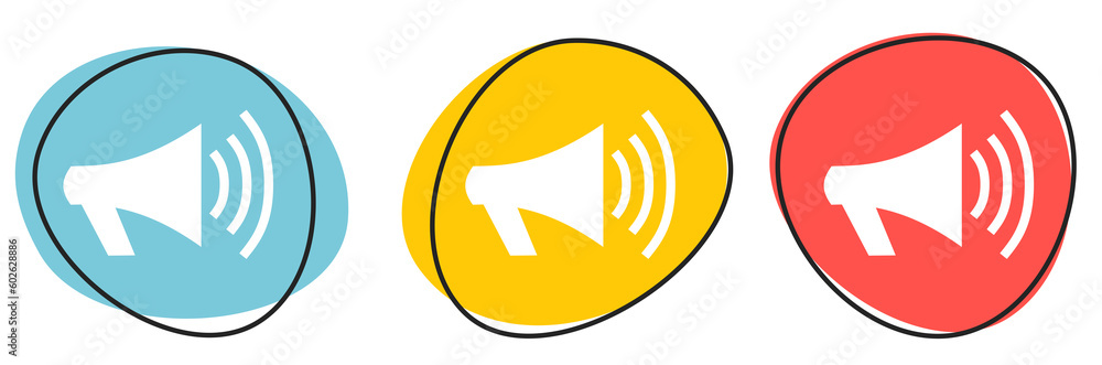 Button Banner für Website oder Business: Megafon, Lautsprecher oder Promotion Button Banner für Website oder Business: Megafon, Lautsprecher oder Promotion