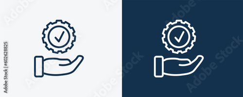 execution icon. Outline execution icon from marketing collection. Linear vector isolated on white and dark blue background. Editable execution symbol.