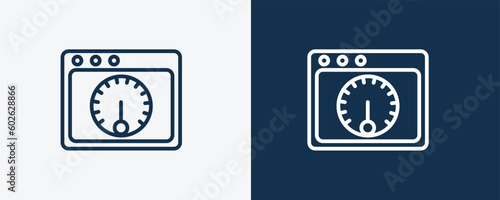 velocity test icon. Outline velocity test icon from marketing collection. Linear vector isolated on white and dark blue background. Editable velocity test symbol.
