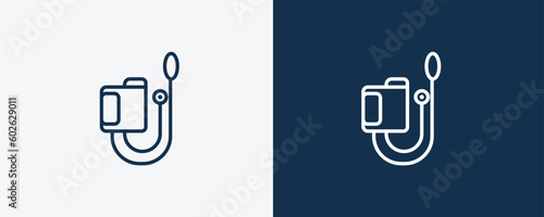 sphygmomanometer icon. Outline sphygmomanometer icon from health and medical collection. Linearvector isolated on white and dark blue background. Editable sphygmomanometer symbol.