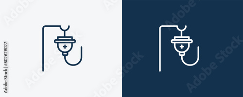 saline icon. Outline saline icon from health and medical collection. Linearvector isolated on white and dark blue background. Editable saline symbol.